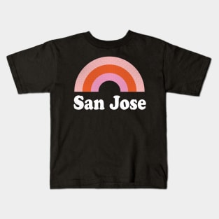 San Jose, California - CA Retro Rainbow and Text Kids T-Shirt